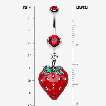 Detail View 1 of Vibrant Strawberry Dangle Belly Ring-Red